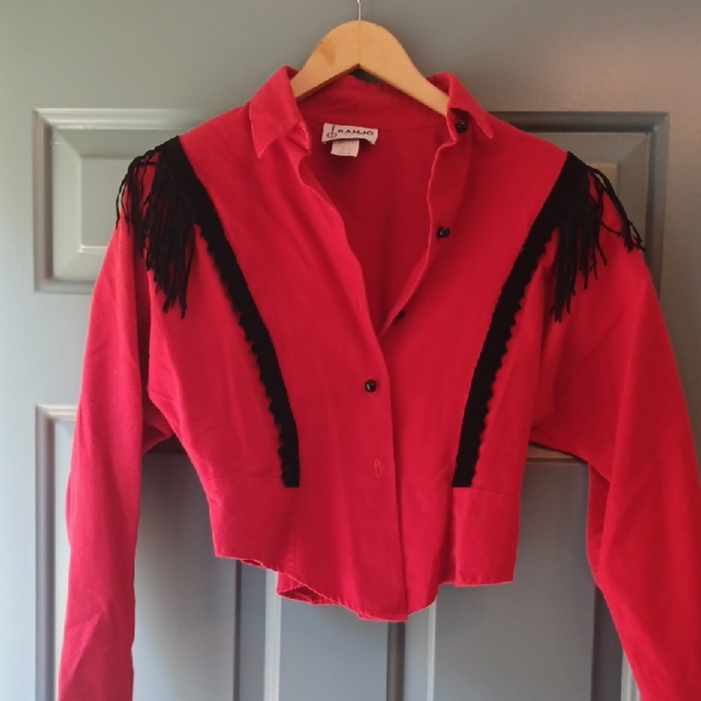 VINTAGE Button Down Shirt with Black Fringe